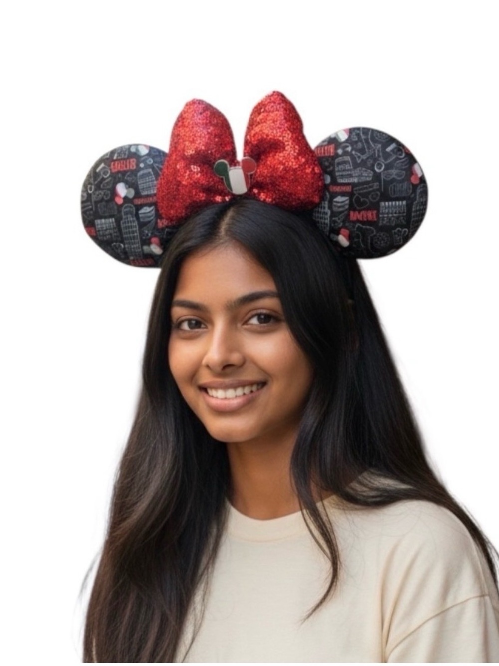 NWT- Disney Black w/Red Sequin Bow Minnie Ear Headband Themed Ears- Italy!